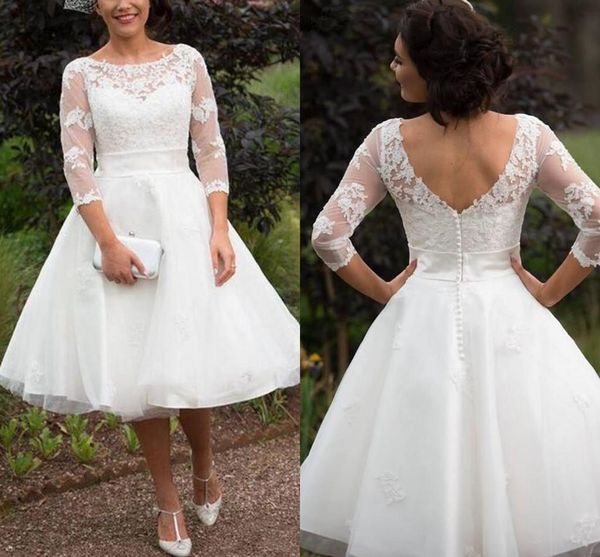 vintage wedding dresses bridal gown 3/4 long sleeves lace applique short custom made knee length scoop neck plus size vestidos de novia, White
vintage wedding dresses bridal gown 3/4 long sleeves lace applique short custom made knee length scoop neck plus size vestidos de novia, White