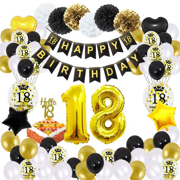 51pcs/set 18 birthday party decorations black gold balloon happy birthday banner 18th years birthday bar mitzvah anniversaire
51pcs/set 18 birthday party decorations black gold balloon happy birthday banner 18th years birthday bar mitzvah anniversaire