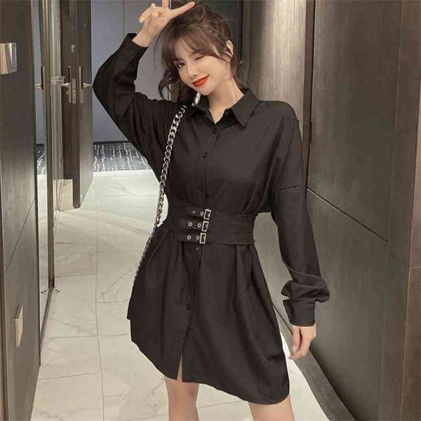 spring autumn women's dresses korean solid color lapel belt long sleeve dress high waist thin short female shirtdress gx649 210507, Black;gray
spring autumn women's dresses korean solid color lapel belt long sleeve dress high waist thin short female shirtdress gx649 210507, Black;gray