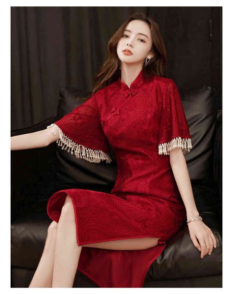 prom luxury boutique occasion dresses cheongsam toast bride wine red lace engagement back door small can be worn at ordinary tim, Black
prom luxury boutique occasion dresses cheongsam toast bride wine red lace engagement back door small can be worn at ordinary tim, Black