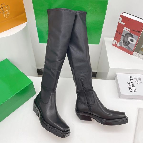 boots women shoes square toe mid heels genuine leather british style stretch zipper platform over the knee zapatos de mujer, Black
boots women shoes square toe mid heels genuine leather british style stretch zipper platform over the knee zapatos de mujer, Black