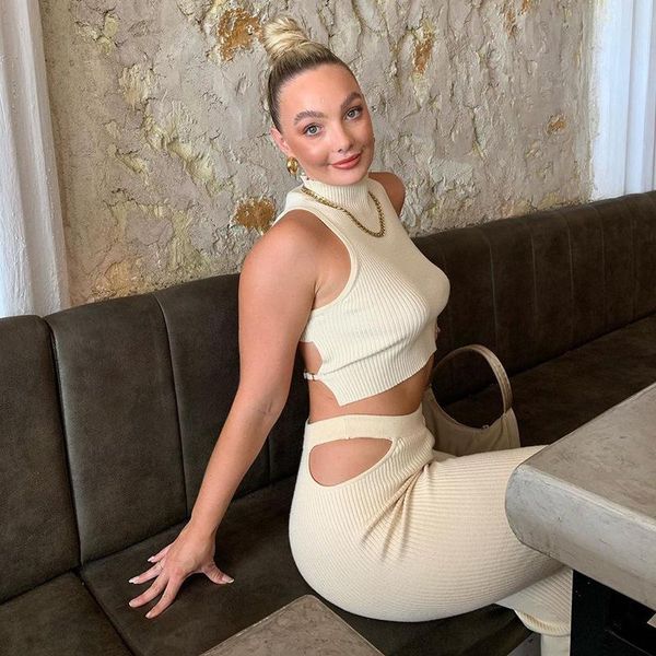 women's two piece pants 21 spring and autumn style knitting solid color hollow casual trousers round neck halter sleeveless vest suit, White
women's two piece pants 21 spring and autumn style knitting solid color hollow casual trousers round neck halter sleeveless vest suit, White