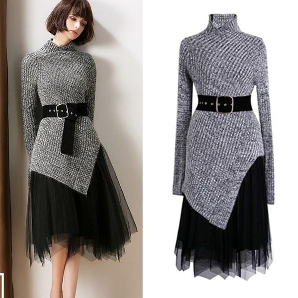 two piece dress bring a belt women's skirt suit knitted stand collar long irregular sweater stitching velvet ns988, White
two piece dress bring a belt women's skirt suit knitted stand collar long irregular sweater stitching velvet ns988, White