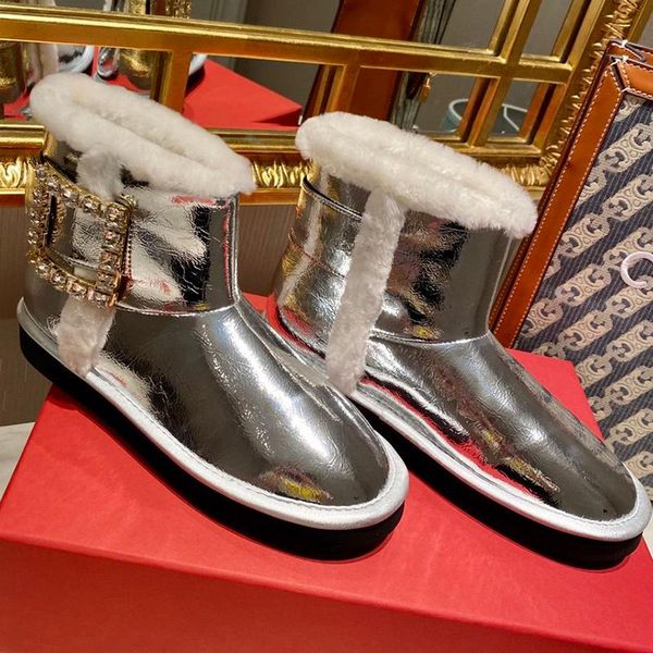 boots thick artificial fur snow silver patent leather slip on women ankle flat low heel warm winter shoes crystal buckle, Black
boots thick artificial fur snow silver patent leather slip on women ankle flat low heel warm winter shoes crystal buckle, Black