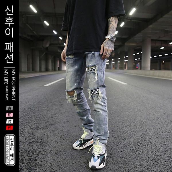 men's jeans high street fashion destroyed mens knee hole patchwork plaid ripped slim biker 2021 hip hop zipper pants joggers, Blue
men's jeans high street fashion destroyed mens knee hole patchwork plaid ripped slim biker 2021 hip hop zipper pants joggers, Blue