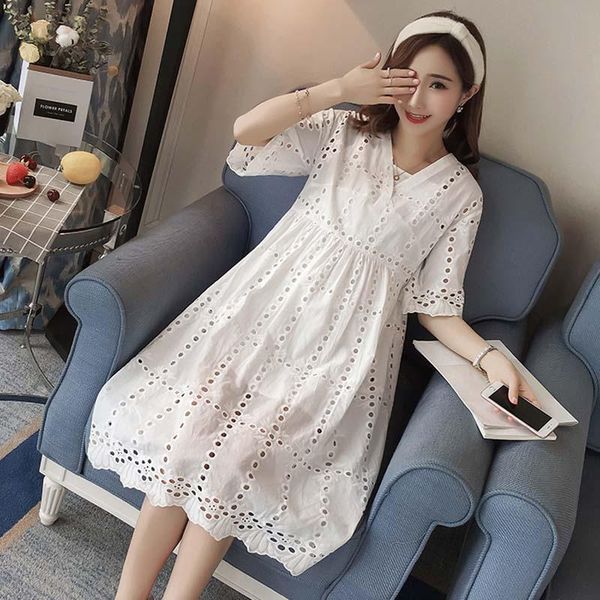 maternity dresses fashion cotton loose pregnant v-neck women dress summer casual hollow pregnancy clothes, White
maternity dresses fashion cotton loose pregnant v-neck women dress summer casual hollow pregnancy clothes, White