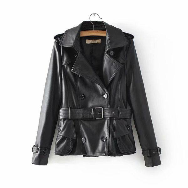 women's leather & faux zxqj spring-autumn 3 colors women chic double breasted motorcycle jacket with adjustable belt female pockets pu, Black
women's leather & faux zxqj spring-autumn 3 colors women chic double breasted motorcycle jacket with adjustable belt female pockets pu, Black