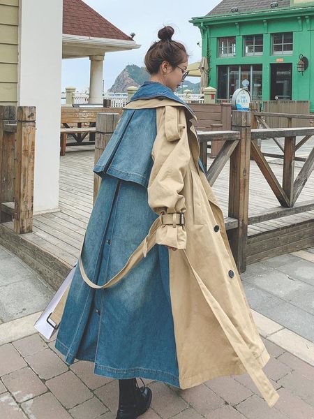 women's trench coats autumn coat for women loose streetwear denim patchwork long chic casual slimple classic windbreaker with belt fema, Tan;black
women's trench coats autumn coat for women loose streetwear denim patchwork long chic casual slimple classic windbreaker with belt fema, Tan;black