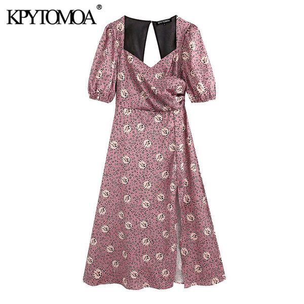 women chic fashion animal print pleated midi dress vintage v neck puff sleeve split female dresses vestidos mujer 210416, Black;gray