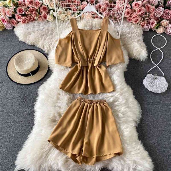 two piece suit summer one-shoulder short-sleeved sling off-shoulder shirt with high-waist wide-leg shorts two-piece set 210420, White
two piece suit summer one-shoulder short-sleeved sling off-shoulder shirt with high-waist wide-leg shorts two-piece set 210420, White