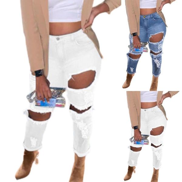 women's jeans female summer casual high-waist slim-fit stretch denim ripped trousers, Blue
women's jeans female summer casual high-waist slim-fit stretch denim ripped trousers, Blue