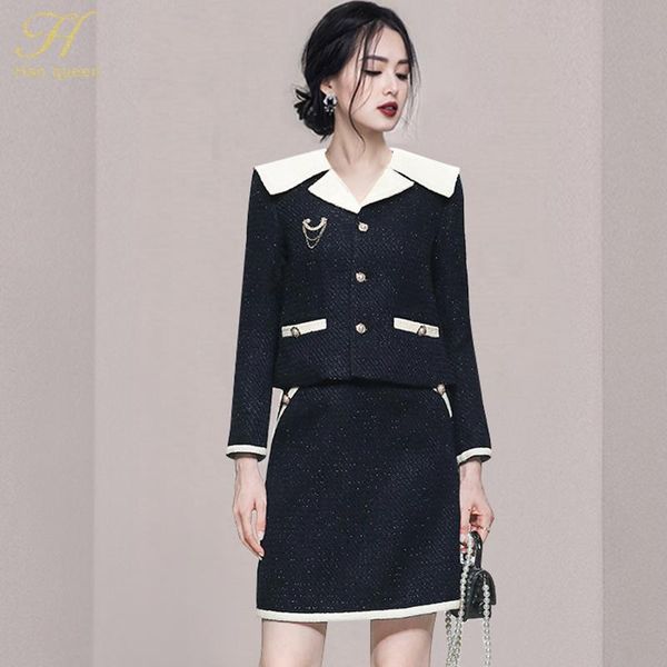 two piece dress h han queen winter tweed 2 pieces set women navy jacket and high waist pencil skirts elegant korean office lady suits, White
two piece dress h han queen winter tweed 2 pieces set women navy jacket and high waist pencil skirts elegant korean office lady suits, White