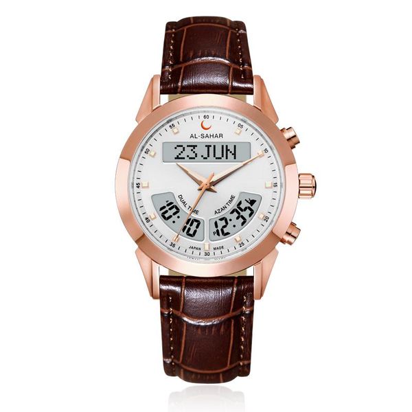 wristwatches luxury muslim rose gold azan watch with automatic mosque prayer reminder athan auto-qibla digital dual time clock as-p012rwl/rb, Slivery;brown
wristwatches luxury muslim rose gold azan watch with automatic mosque prayer reminder athan auto-qibla digital dual time clock as-p012rwl/rb, Slivery;brown
