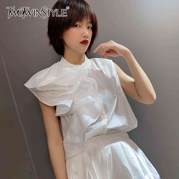 white patchwork ruffle slim shirts for women stand collar sleeveless casual blouses female summer fashion tide 210428
white patchwork ruffle slim shirts for women stand collar sleeveless casual blouses female summer fashion tide 210428