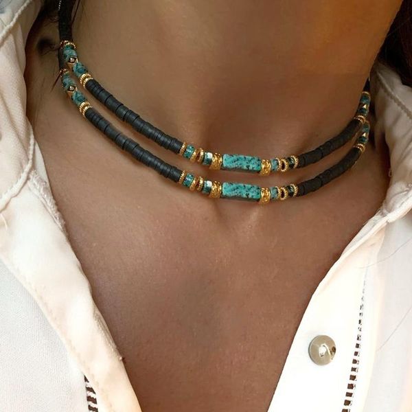 chokers one-piece bohemian handmade jewelry natural pine stone black soft pottery gold bead choker necklace for woman fashion elegant, Golden;silver
chokers one-piece bohemian handmade jewelry natural pine stone black soft pottery gold bead choker necklace for woman fashion elegant, Golden;silver
