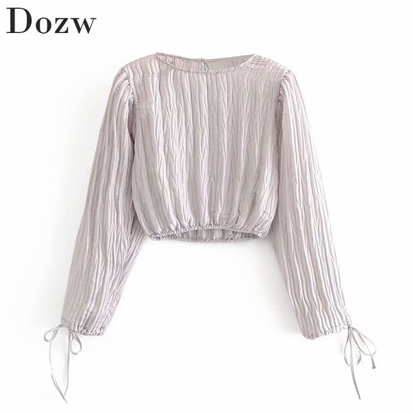 women chic solid pleated blouse shirt fashion puff long sleeve satin crop casual o neck drawstring short blouse 210414, White
women chic solid pleated blouse shirt fashion puff long sleeve satin crop casual o neck drawstring short blouse 210414, White