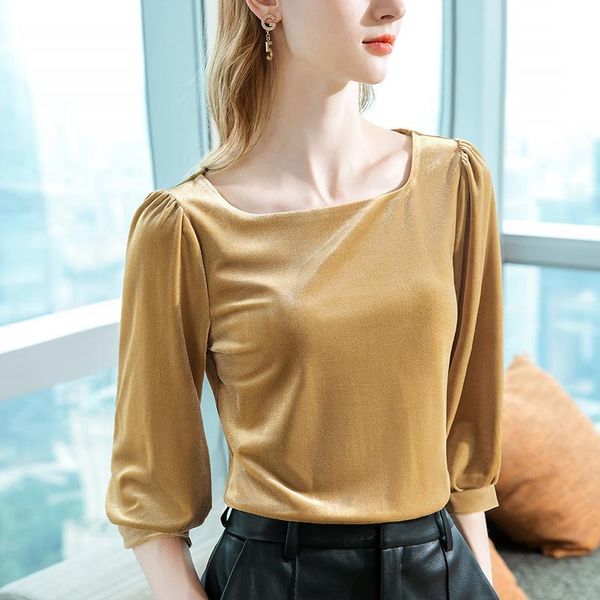 women's t-shirt velvet blouse, mid-sleeve t-shirt, french temperament, square collar, three-quarter sleeves, western style small shirt, White
women's t-shirt velvet blouse, mid-sleeve t-shirt, french temperament, square collar, three-quarter sleeves, western style small shirt, White