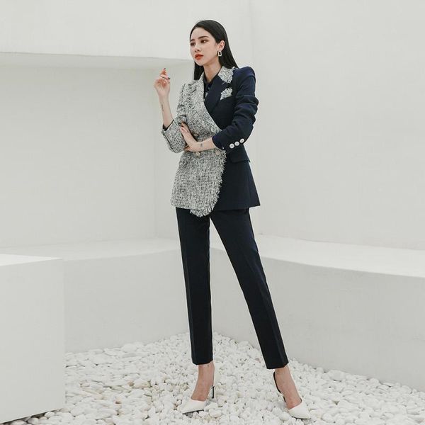 arrival comfortable office lady women pant suits double breasted patchwork blazer and long pants thick elegant ol women's two piece, White
arrival comfortable office lady women pant suits double breasted patchwork blazer and long pants thick elegant ol women's two piece, White