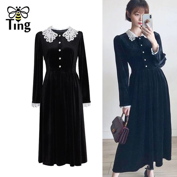 vintage elegant lady lace lapel collar black velvet a line dress egirl chic casual winter midi long vestido frocks 210513, Black;gray
vintage elegant lady lace lapel collar black velvet a line dress egirl chic casual winter midi long vestido frocks 210513, Black;gray