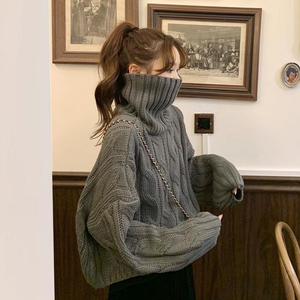 women's turtleneck sweater retro japanese idle style autumn and winter 2021 korean loose outer wear short sweaters, White;black
women's turtleneck sweater retro japanese idle style autumn and winter 2021 korean loose outer wear short sweaters, White;black