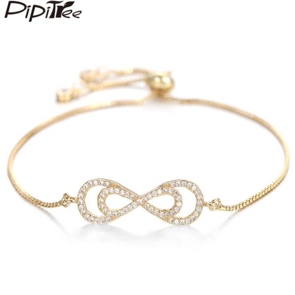 charm bracelets pipitree unique cz zircon double infinity bracelet femme copper adjustable chain lovers' for women jewelry, Golden;silver
charm bracelets pipitree unique cz zircon double infinity bracelet femme copper adjustable chain lovers' for women jewelry, Golden;silver