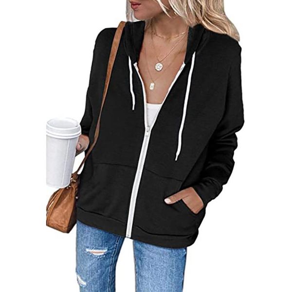 women's jackets long sleeve hooded sweater fashion drawstring zipper cardigan sleeves pockets female coats, Black;brown
women's jackets long sleeve hooded sweater fashion drawstring zipper cardigan sleeves pockets female coats, Black;brown