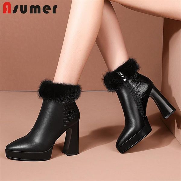 boots asumer big size 41 genuine leather shoes women high heel platform pointed toe zip winter ankle, Black
boots asumer big size 41 genuine leather shoes women high heel platform pointed toe zip winter ankle, Black