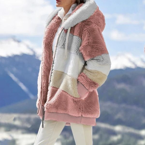 women's wool & blends winter women jacket fashion plush patchwork zipper pocket hooded retro loose long sleeve plus size coat, Black
women's wool & blends winter women jacket fashion plush patchwork zipper pocket hooded retro loose long sleeve plus size coat, Black