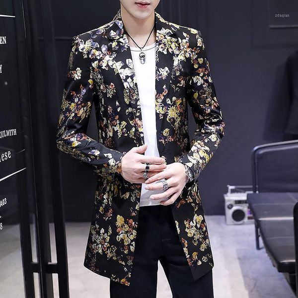 men's mid-length blouse flower suit summer thin fashion small korean style slim trend single western jacket suits & blazers, White;black
men's mid-length blouse flower suit summer thin fashion small korean style slim trend single western jacket suits & blazers, White;black