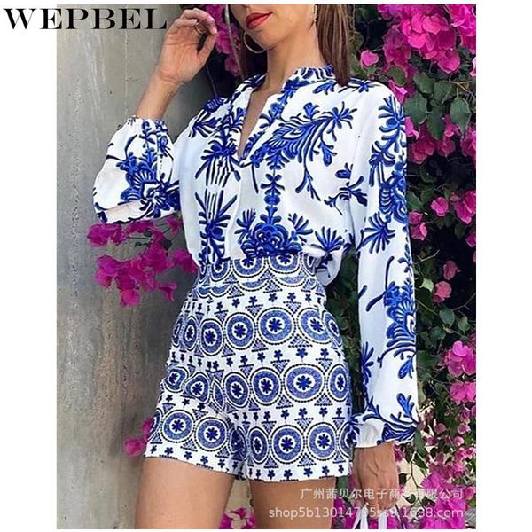 women's tracksuits wepbel outfits shorts set ladies elegant print long lantern sleeve v neck shirt high waist straight two piece, Gray
women's tracksuits wepbel outfits shorts set ladies elegant print long lantern sleeve v neck shirt high waist straight two piece, Gray