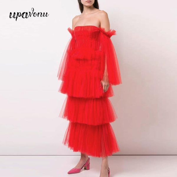 casual dresses 2021 fashion off shoulderdress strapless flare sleeve mesh multiple ruffled maxi women elegant party dress red vestidos, Black;gray
casual dresses 2021 fashion off shoulderdress strapless flare sleeve mesh multiple ruffled maxi women elegant party dress red vestidos, Black;gray