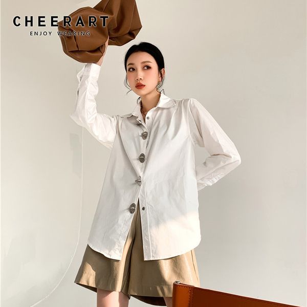 metal button up shirt long sleeve and bloues desinger collar white spring fashion women clothing 210427
metal button up shirt long sleeve and bloues desinger collar white spring fashion women clothing 210427