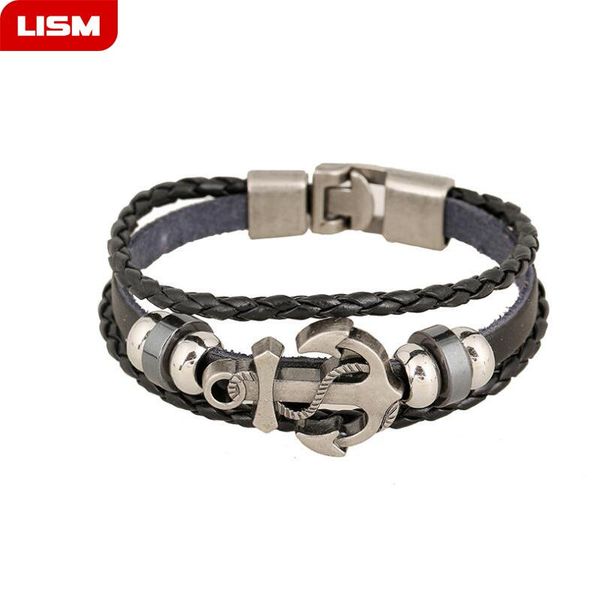 cuff multilayer men casual fashion braided leather bracelets for women wood bead bracelet punk rock jewelry, White 
cuff multilayer men casual fashion braided leather bracelets for women wood bead bracelet punk rock jewelry, White