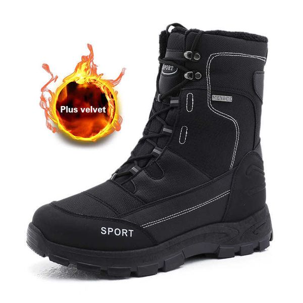 men snow boots winter shoes footwear ankle warm fur black sneakers big size 45 210619
