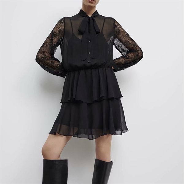 za women mini lace dress fashion v-neck long sleeve high waist ol female elegant a-line solid es 210422, Black;gray
za women mini lace dress fashion v-neck long sleeve high waist ol female elegant a-line solid es 210422, Black;gray