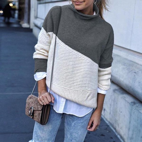 women's sweaters stylish 2021 autumn winter casual turtleneck sweater women vintage color block patchwork knitted pullover elegant jump, White;black
women's sweaters stylish 2021 autumn winter casual turtleneck sweater women vintage color block patchwork knitted pullover elegant jump, White;black