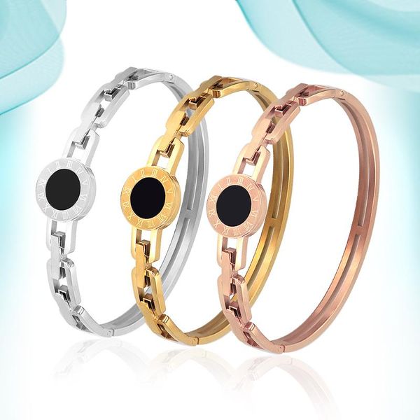 bangle hollow chain clasp bracelet titanium steel roman numeral acrylic round accessories beautifully designed for women girls, Black
bangle hollow chain clasp bracelet titanium steel roman numeral acrylic round accessories beautifully designed for women girls, Black