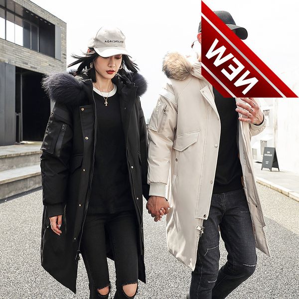 -30 degree winter couple down parkas jacket 90% white duck hooded collar real fur windbreaker warm thicken coat long jackets, Black
-30 degree winter couple down parkas jacket 90% white duck hooded collar real fur windbreaker warm thicken coat long jackets, Black