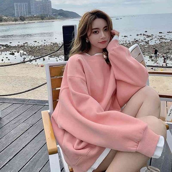pink sweater women's spring and autumn thin 2021 new korean loose small fake two-piece top, Black
pink sweater women's spring and autumn thin 2021 new korean loose small fake two-piece top, Black