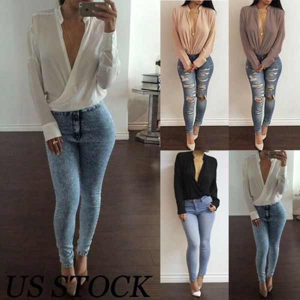 womens deep v-neck blouse chiffon long sleeve loose casual shirt women's blouses & shirts, White
womens deep v-neck blouse chiffon long sleeve loose casual shirt women's blouses & shirts, White