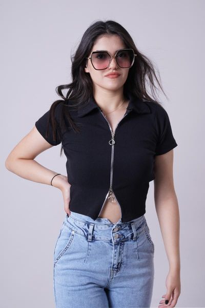 women's blouses & shirts manga zippered crop blouse, White 
women's blouses & shirts manga zippered crop blouse, White