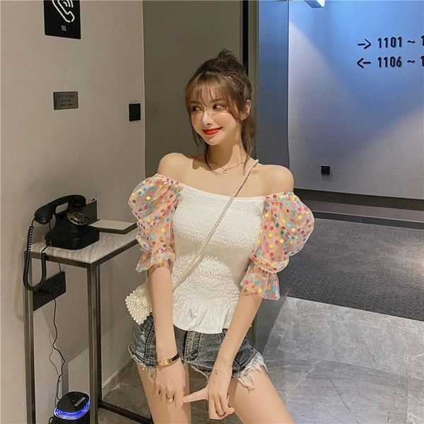 women's t-shirt point puff sleeve square collar folds patchwork crop summer women nightclub party high street female, White
women's t-shirt point puff sleeve square collar folds patchwork crop summer women nightclub party high street female, White