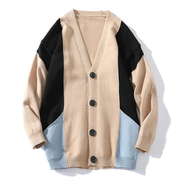 men's sweaters 2021 autumn japanese color matching stitching v-neck sweater casual loose, White;black
men's sweaters 2021 autumn japanese color matching stitching v-neck sweater casual loose, White;black