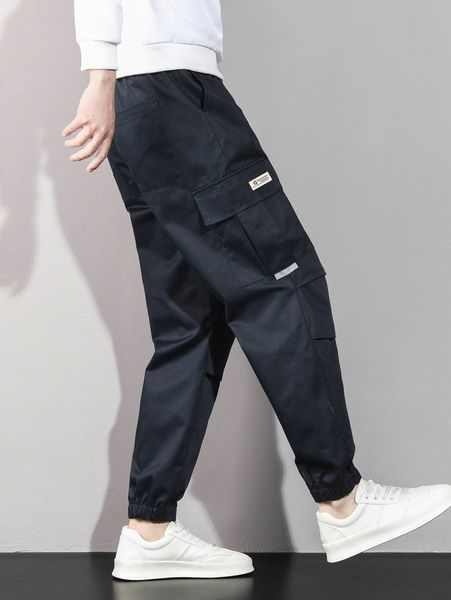 men patch detail cargo pants d3de#, Black