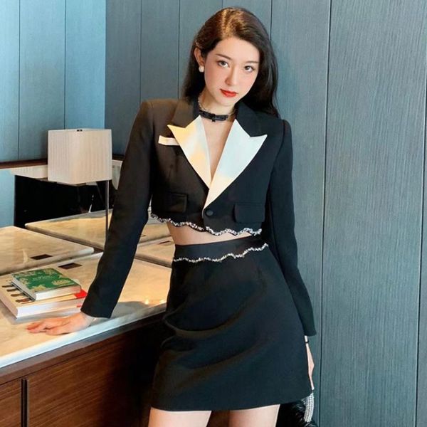 two piece dress korean fashion streetwear 2021 autumn winter crystal short black blazer+mini skirt sets for women clothes outfits, White
two piece dress korean fashion streetwear 2021 autumn winter crystal short black blazer+mini skirt sets for women clothes outfits, White