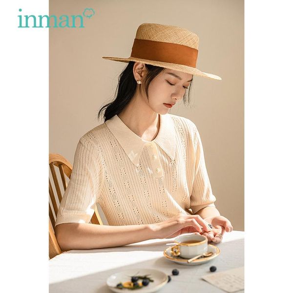 women's knits & tees inman minimalism knitwear women trun down collar daisy button design hollow out pattern lady top, White
women's knits & tees inman minimalism knitwear women trun down collar daisy button design hollow out pattern lady top, White