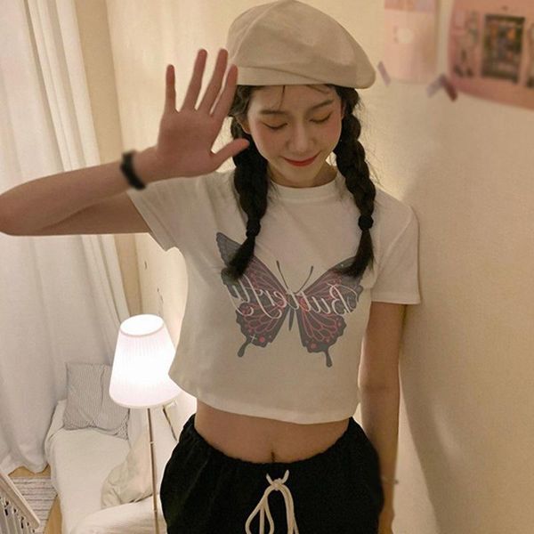 women's t-shirt women butterfly print t shirt summer female crew neck short sleeve harajuku, White
women's t-shirt women butterfly print t shirt summer female crew neck short sleeve harajuku, White