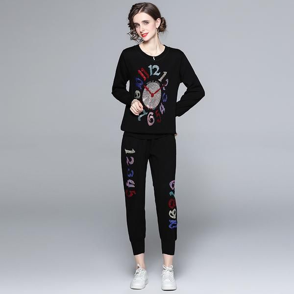 women's two piece pants autumn winter women black rhinestone o-neck long sleeve knitted pullover sweaters + casual 2 set tracksuit outf, White
women's two piece pants autumn winter women black rhinestone o-neck long sleeve knitted pullover sweaters + casual 2 set tracksuit outf, White