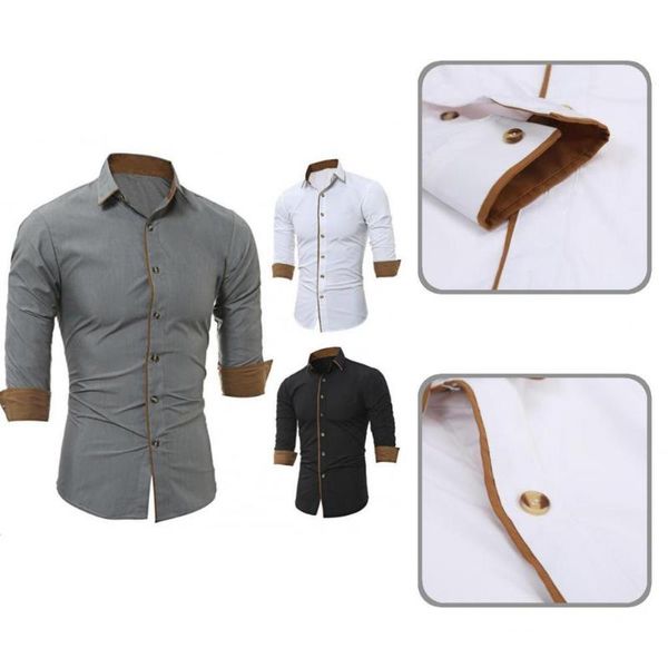men's casual shirts all match fashionable business spring shirt turn-down collar cardigan for work, White;black
men's casual shirts all match fashionable business spring shirt turn-down collar cardigan for work, White;black