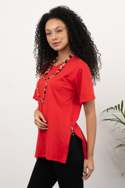 women's blouses & shirts red as zipper basic blouse summer season short-sleeve casual cut modern women clothing, White
women's blouses & shirts red as zipper basic blouse summer season short-sleeve casual cut modern women clothing, White